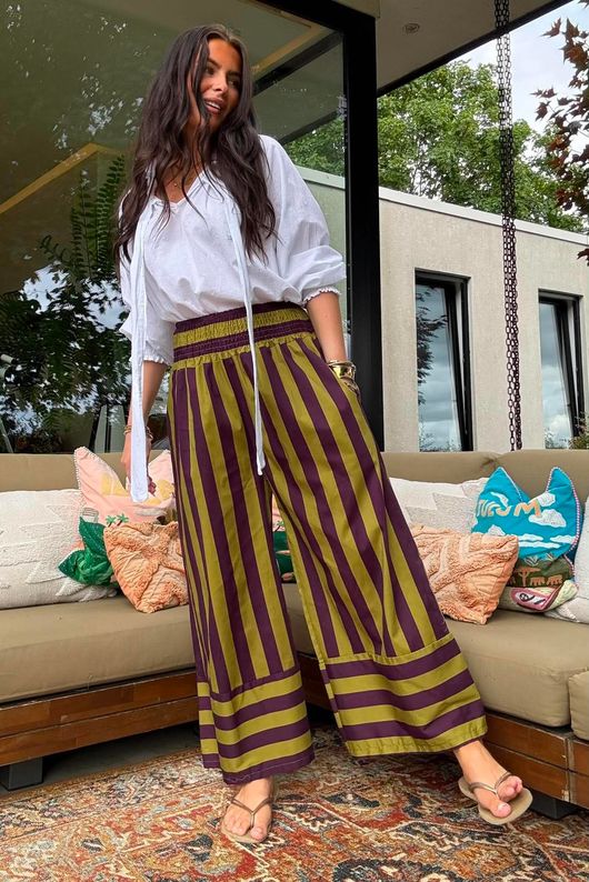 Bloc Stripe Wide Leg Pant Aubergine & Olive